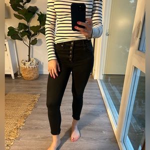 Abercrombie super skinny ankle high rise jeans with frayed hem & button detail